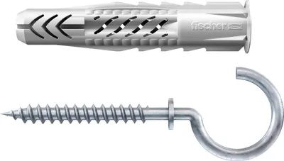 Produktbild von Fischer 94621, Schraubhaken & Dübelsatz, Mauerziegel, Beton, Gipskarton, Nylon, Grau, CE, 8 mm