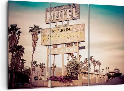 Produktbild von Bild auf Leinwand - Leinwandbild - Amerika Motel Straße Zeichen - 105x70cm - Wand Bild - Wanddeko - Leinwanddruck - Bilder - Kunstdruck - Wanddekoration - Leinwand bilder - Wandkunst - CE105x70-2509