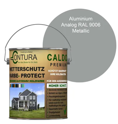 Produktbild von Contura 2,5Liter Wetterschutzfarbe Holz Dauerschutzfarbe Deckend Buntlack Holzfarbe Holzlasur Seidenmatt - Aluminium - RAL 9006 Metallic