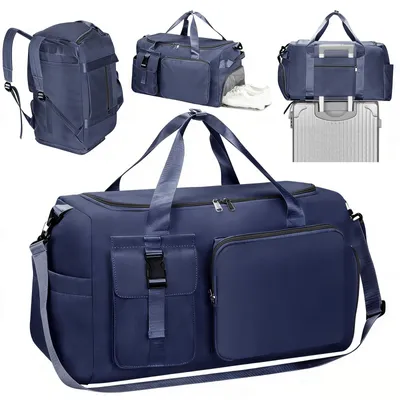 Imagen del producto de Mochila deportiva Cozary para hombre y mujer - Maleta de viaje grande de 42L - Fabricada en tela Oxford impermeable - Múltiples compartimentos - Bolsa de deporte 3 en 1 con compartimento para zapatos y compartimento para objetos húmedos - Ideal para entrenamiento, viajes y uso profesional - Azul oscuro