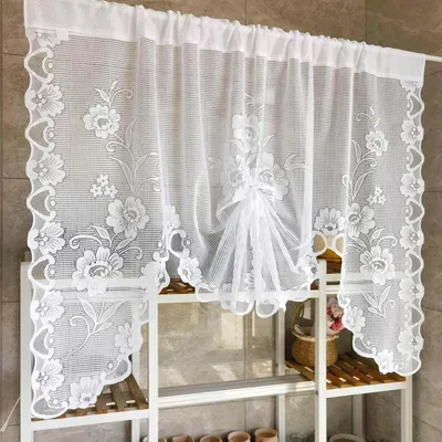 Image de Rideau en verre - Stores pour fenêtres - Décoration de salon - Semi-transparent - 100 x 180 cm - Blanc
