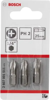 Zdjęcie produktu dla Bosch 2 607 001 511, 3 szt., Phillips, PH 2, PH2, 25 mm, 25,4 / 4 mm (1 / 4")