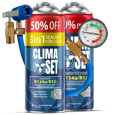 Obrázek produktu pro Sada klimatizace do auta 3v1 R134a + R134a 626 g, hadice s manometrem