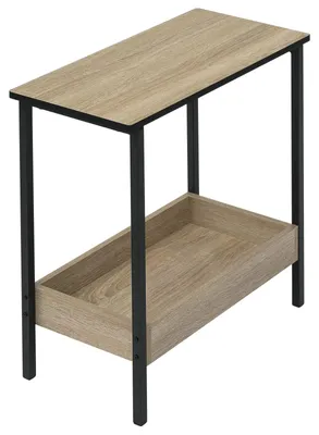 Produktbild von Beistelltisch mit 2 Ebenen aus Metall und Holz | Helleiche + Schwarz | 50x25x55cm