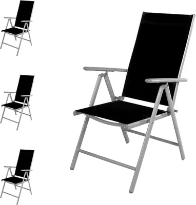 Image de 4 pièces Chaise de jardin à dossier haut Chaise pliante Aluminium - Textile gris argenté/noir