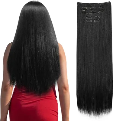 Produktbild von Tiefschwarze Clip-in Haarverlängerungen aus Echthaar - Seidig Glatt - Tape-in Extensions - Unsichtbar - Nahtlos (Schwarz)