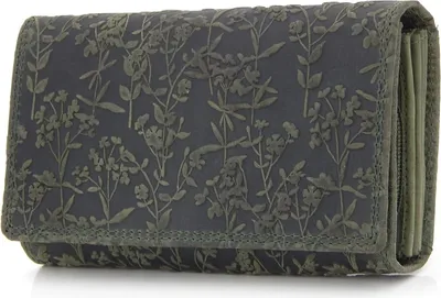 Produktbild von Portemonnee für Damen mit Blüten Muster RFID-Schutz, Leder Geldbörse Langformat mit Druckknopf (Braun)