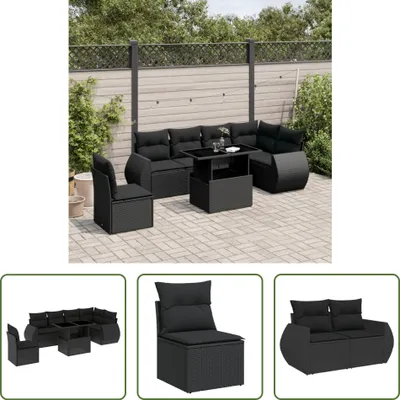 Produktbild von The Living Store 7-tlg. Garten-Sofagarnitur mit Kissen Schwarz Poly Rattan