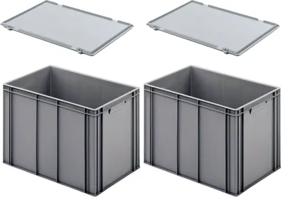 Produktbild von SuperSparSet 2x Eurobehälter mit geschlossenem Griff und Scharnierdeckel | HxBxT 42x40x60cm | 70 Liter | Grau | Eurobox, Transportbox, Transportbehälter, Stapelbehälter