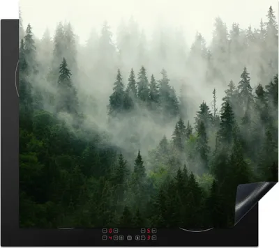 Produktbild von KitchenYeah© Herdabdeckplatte Wald - Nebel - Bäume - Natur , 57x51cm, Küche Deko, Glaskeramikkochfeld Herdabdeckung, Abdeckplatte fùr Kochfeld