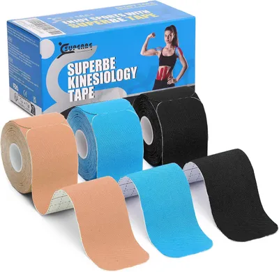 Productafbeelding van Kinesiologietape, elastisch, 3 rollen, 5 cm x 5 m, voorgesneden stroken, voor spierondersteuning