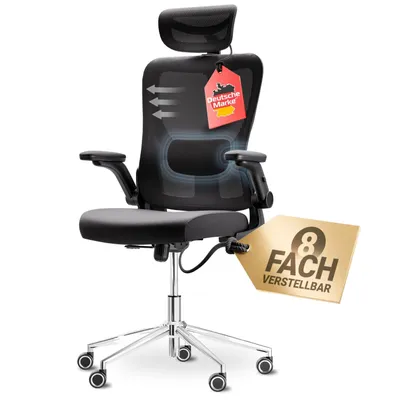 Produktbild von LUTIVO Bravo Bürostuhl ergonomisch [ORIGINAL] Schreibtischstuhl ergonomisch mit 8 Komfort-Einstellungen | Gaming Stuhl & Drehstuhl (Schwarz)