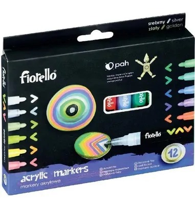 Zdjęcie produktu dla Fiorello Markery Akrylowe 12 Kolorów - Do Tkanin I Innych Powierzchni