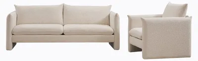 Produktbild von 3-Sitzer-Sofa und Sessel in beigem Chenille-Stoff GORAZI