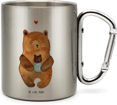 Produktbild von Mr. & Mrs. Panda Thermobecher Bär Baby - Transparent - Geschenk, Teddy, Metallbecher, thermotasse, Geburt, Taufe, Campingbecher, Edelstahltasse, Teetasse, Neffe, Mutter