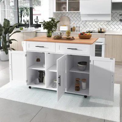 Image de Îlot de cuisine - Chariot de cuisine - Armoire de cuisine - Chariot de service - Chariot de cuisine - Mobile avec plan de travail pliable