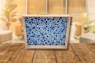 Produktbild von Little Creations Mosaik Tablett DIY Set blau kreatives Bastelset Erwachsene