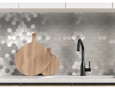 Image de Lot de 12 Crédences Adhésives Rigides Hexagone Argenté 31,2 x 30,5 cm - 1,14 m²