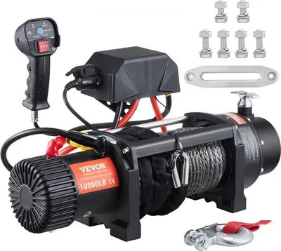 Image de Treuil électrique 12 V, 10 000 lb, tout-terrain, câble en nylon noir
