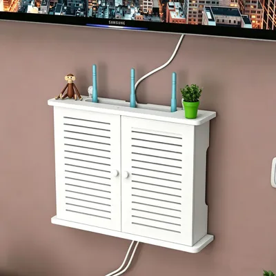 Produktbild von WIFI Aufbewahrungsbox Wand, Wall Mounted Router Cabinet Kein Bohren Erforderlich Router Verkleidung Wlan Box Schrank Router Schrank Wandmontage,47x27x9cm,Blau