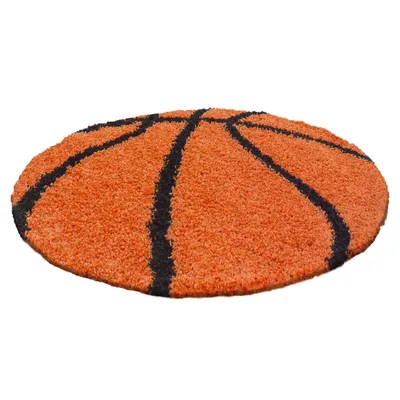 Image de Fun Shaggy basket-ball tapis chambre d'enfant poils longs rond Ø 120cm orange