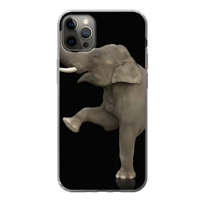 Produktbild von MuchoWow® Handyhülle Schutzhülle Hülle für iPhone 12 Pro Max Elefant - Tiere - Schwarz - Porträt Silikon Softcase Handy Hülle - Hartschale