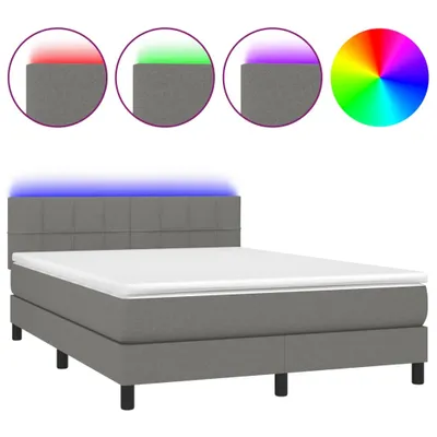 Immagine prodotto di vidaXL Letto a molle con materasso e LED in tessuto grigio scuro 140x200 cm