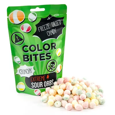 Produktbild von Color Bites Crunchy Extreme Sour Orbs | Gefriergetrocknete saure Süßigkeit, 100g