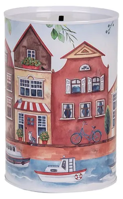 Image de Clayre & Eef Tirelires Ø 10x15 cm Bleu Métal Maisons