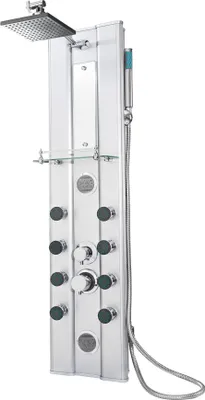 Produktbild von Duschpaneel aus Aluminium 10 Massagestrahler, Ablage aus Glas