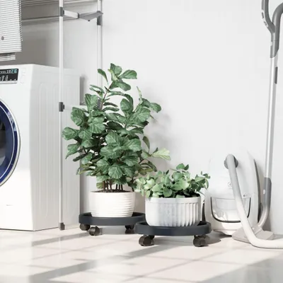 Produktbild von vidaXL Pflanzenroller mit Rollen 2 Stk. Grau Durchmesser 34 cm 35 kg