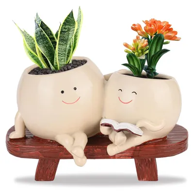 Image de Omgoods - Grand pot de fleurs - Pot en résine décoratif - Ornement esthétique - Robuste et durable - Trou de drainage - Design unique - Jardinière
