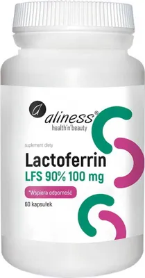 Productafbeelding van ALINESS Lactoferrine LFS 90%, 100 mg. Lactoferrine. Verbeterde ijzeropname. 60 capsules.