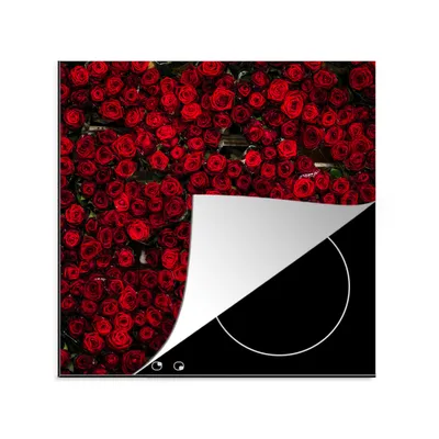Produktbild von KitchenYeah© Herdabdeckplatte Blumen - Rosen - Rot , 78x78cm, Küche Deko, Glaskeramikkochfeld Herdabdeckung, Abdeckplatte fùr Kochfeld