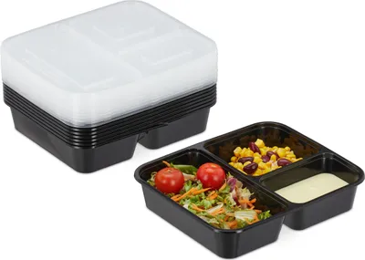Produktbild von relaxdays 10er Set Meal Prep Boxen 3 Fächer