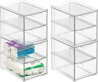 Produktbild von Famanu Kosmetischer Organizer Stapelbare Kunststoff-Ladebox mit 2 Fächern - Transparent