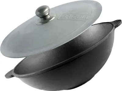 Produktbild von Ø28cm Wok Bratpfanne aus Gusseisen mit zwei Griffen + Deckel aus Aluminium Asia Wokpfanne Induktion