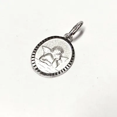 Produktbild von edler Schutzengel Anhänger in 585/- Weißgold mit Diamantierung oval