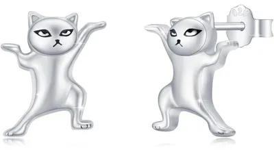 Produktbild von 925 Sterling Silber Ohrstecker Katzen Motiv Kristall Hypoallergen Schmuck Damen Mädchen