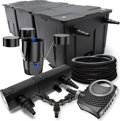 Produktbild von SunSun Komplettset: CBF-350C Teichfilter bis 90000 L Teichfilteranlage, NEO10000 Teichpumpe 10000l/h 80W, CUV-236 Teichklärer 36W, 25m Teichschlauch 25 mm, CSP-250 Skimmer 2500l/h 45W, Y-Verteiler