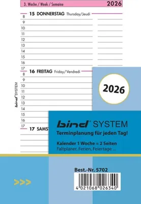 Produktbild von bind Ersatzkalender 2026 für Terminplaner A7 Modell 17501