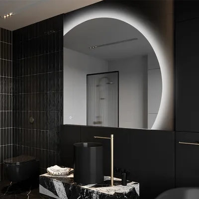 Produktbild von Unregelmäßiger asymmetrischer angeschnitten Spiegel mit LED Beleuchtung 127.5 x 127.5 cm - mit LED Beleuchtung - LED Farbe Kaltweiß 7000K - Individuell Nach Maß - Beleuchtet Wandspiegel Lichtspiegel Badezimmerspiegel - Sensor Schalter - OKRHB221