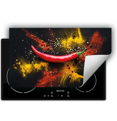 Produktbild von DarHaus Herdabdeckplatte 90x52 cm Anti Rutsch Matte Aufrollbar, Bunt - Chilli