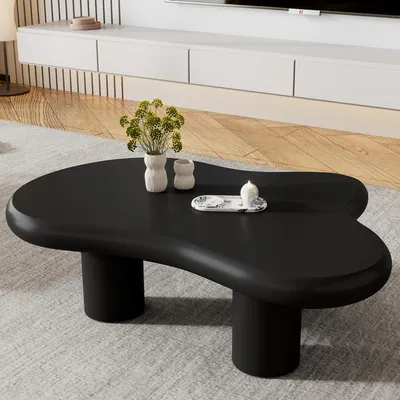 Image de Table basse de forme irrégulière en forme de nuage, 97 cm de longueur, 67 cm de largeur, 32 cm de hauteur, en MDF avec patins en feutre, surface laquée