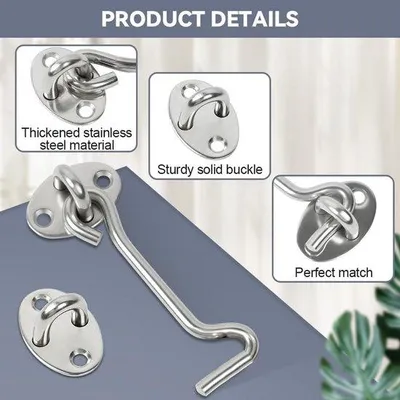 Produktbild von Famanu Tür- und Fensterschloss Haken 15 cm - Edelstahlverschluss für Schränke, Toiletten und Innentüren - 2 Stück