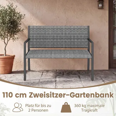 Obrázok produktu pre Záhradná ratanová lavička, sivá – 2-miestna s podrúčkami