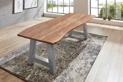 Produktbild von Esstisch Baumkante massiv Akazie natur 220 x 100 silber ATHEN