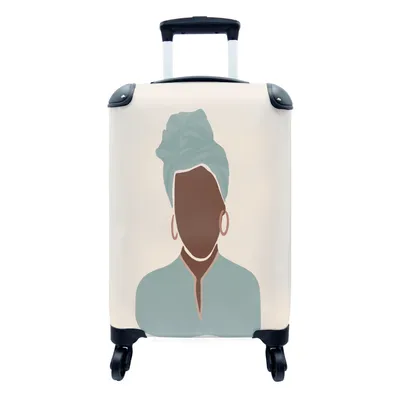 Produktbild von MuchoWow® Koffer Handgepäck Trolley Rollkoffer Kleine Reisekoffer mit 4 Rollen - Pastell - Porträt-Zeichnung - Frau - Cabin Size < 55x40x23 cm & 55x40x20 cm - Fotokoffer - Kabinenkoffer - Boardgepäck - Reise-Box - Reisekoffer - Reisegepäck - Koffer mit Bild - Trolley für Kinder