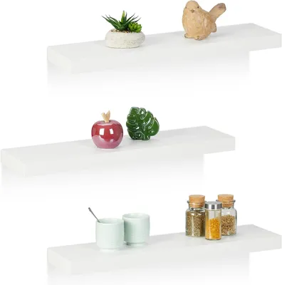 Productafbeelding van Wandplank - Set van 3 - B x D: 60 x 15 - Woonkamer - Slaapkamer - Decoratie - Mdf - Zwevende plank modern - Wit