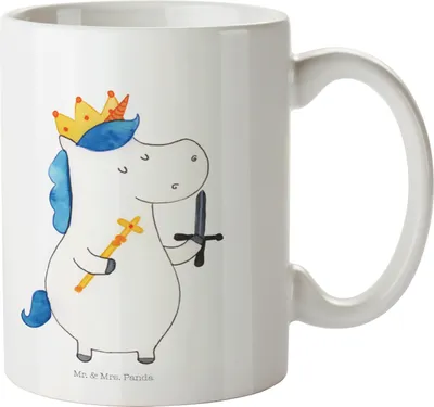 Produktbild von Mr. & Mrs. Panda Pott Einhorn König mit Schwert - Weiß - Geschenk, Trinklernbecher, Ritter, Henkelbecher, Kinderbecher, Einhörner, Unicorn, Plastikbecher, Mittelalter
